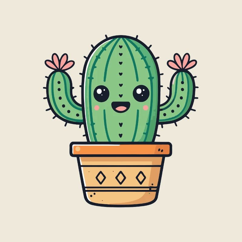 Cactus kawaii dans son pot terracotta