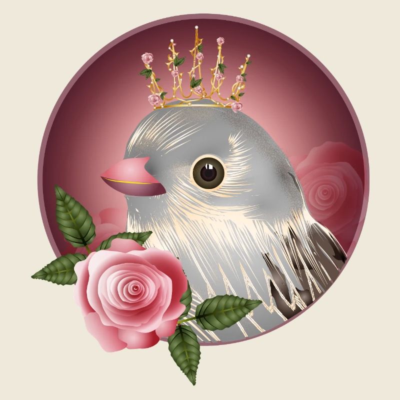 Delicate bird with rose and fine corolla