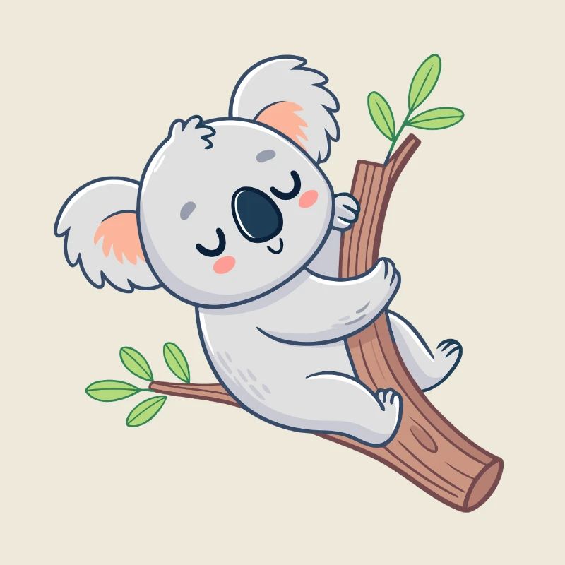 Koala rêveur sur branche joyeuse