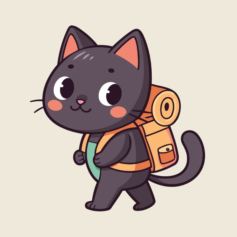 Explorer Cat with Orange Backpack