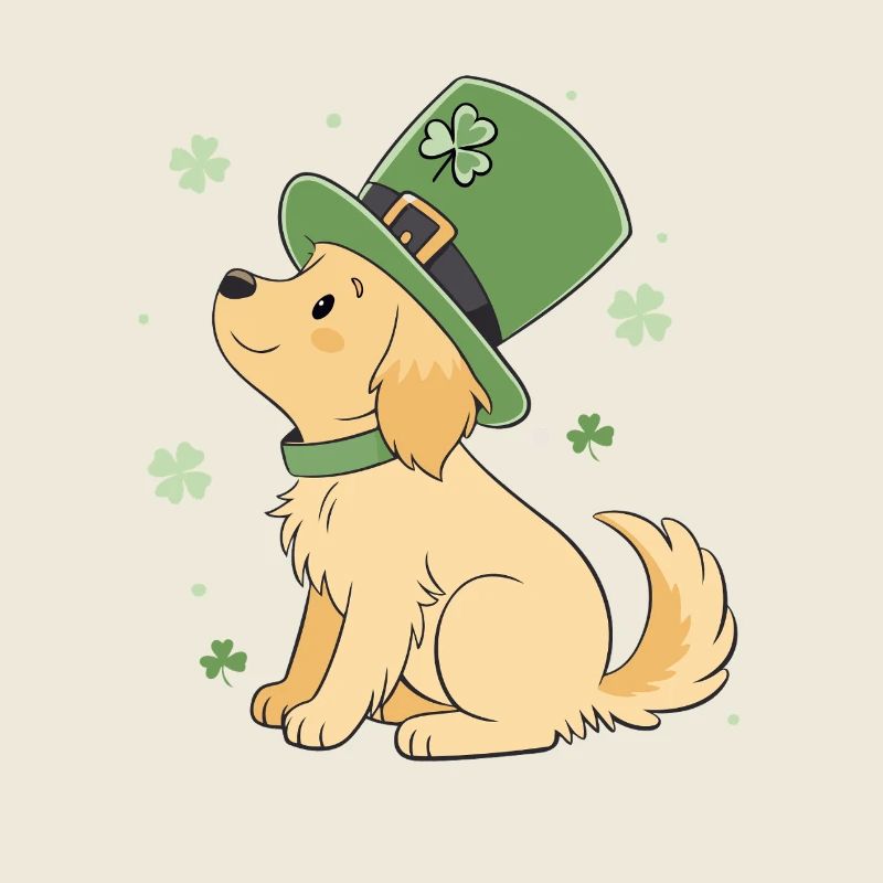 Chien Laabrador chapeau vert trèfle porte-bonheur
