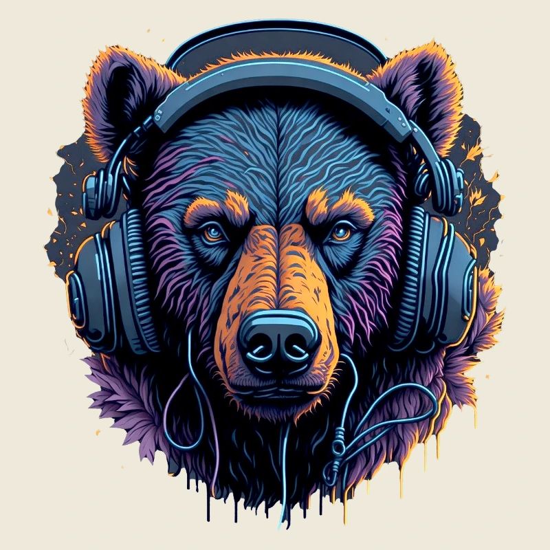 Neonbär mit Kopfhörern DJ