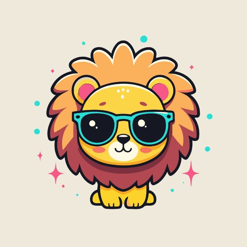 Kawaii-schicker Löwe mit blauer Brille