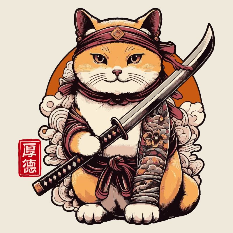 Samurai Cat with Sword Funny For Cats Lover