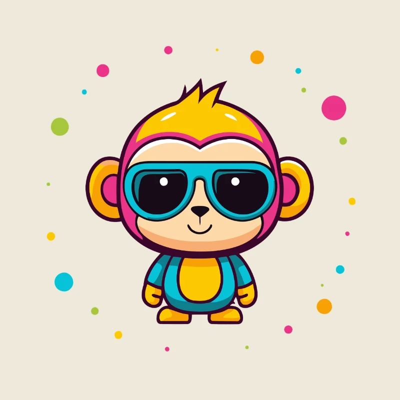 Cute Neon Monkey Blue Glasses