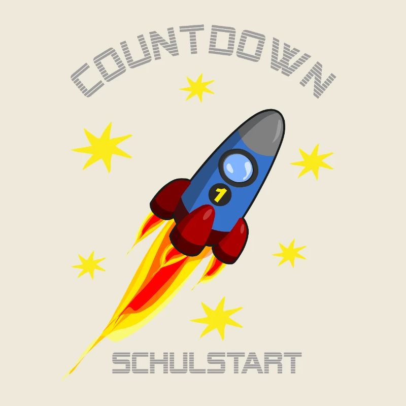 Rakete mit gelben Sternen - Countdown Schulstart