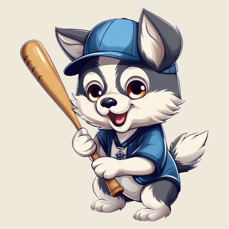Husky joue au baseball, à la conception sportive de chiens