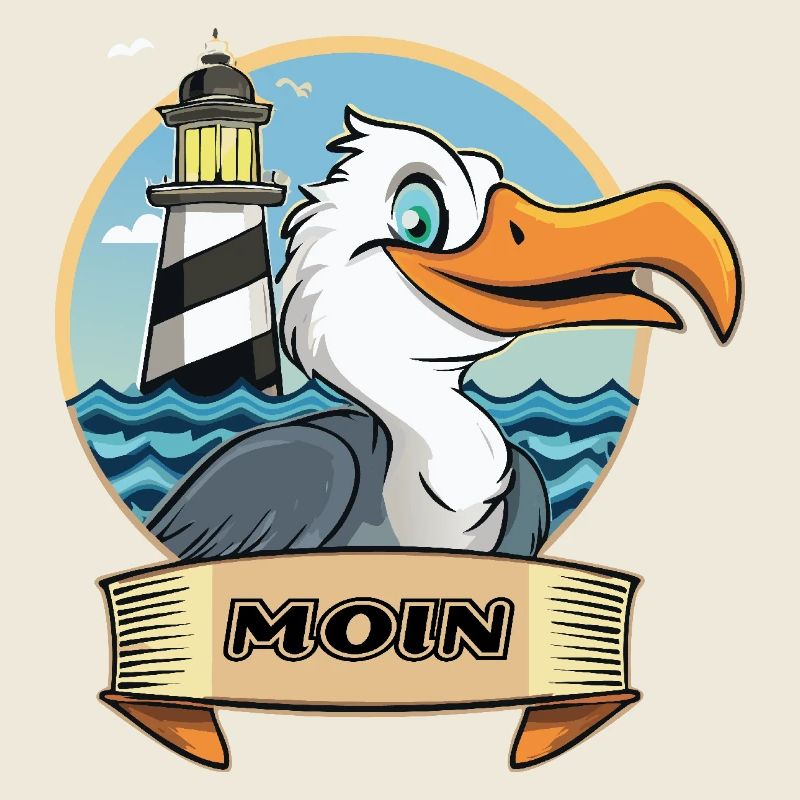 Moin -Möve mit Leuchtturm