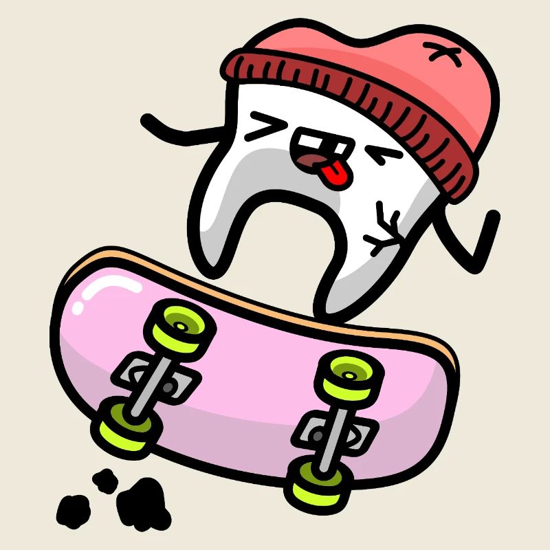 kawaii tooth on skateboard