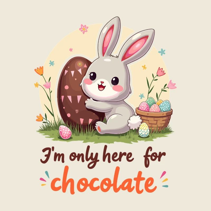 Funny, cute Easter bunny with chocolate