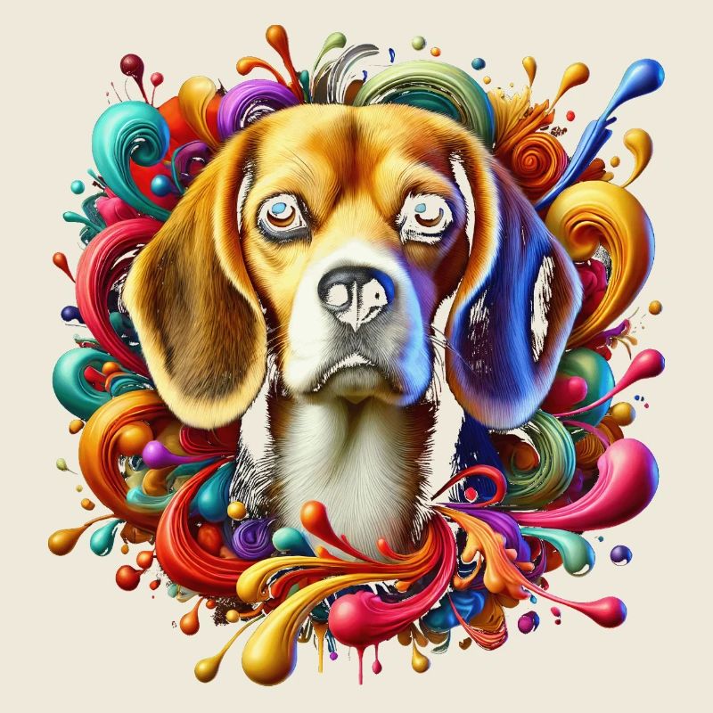 Süßer Beagle mit bunten Farbklecksen