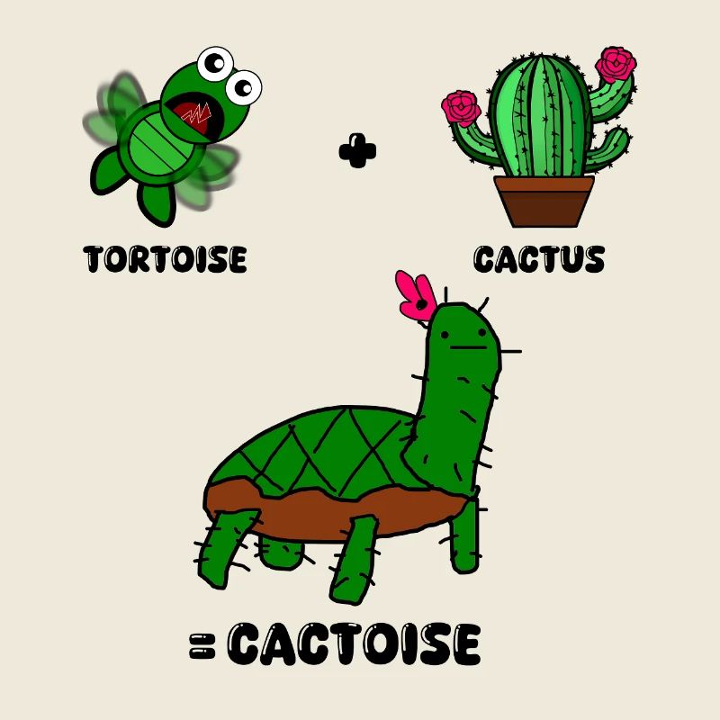 Cactoise – Fusion de tortues de cactus, doodle excentrique.