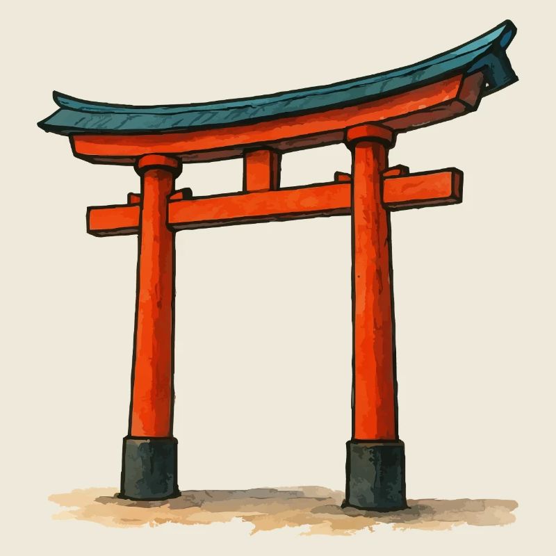 Red Shinto Torii Gate Illustration