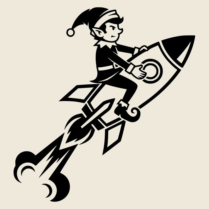 Gnome on rocket flying cartoon design
