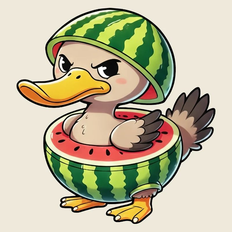 Grumpy duck with watermelon summer design