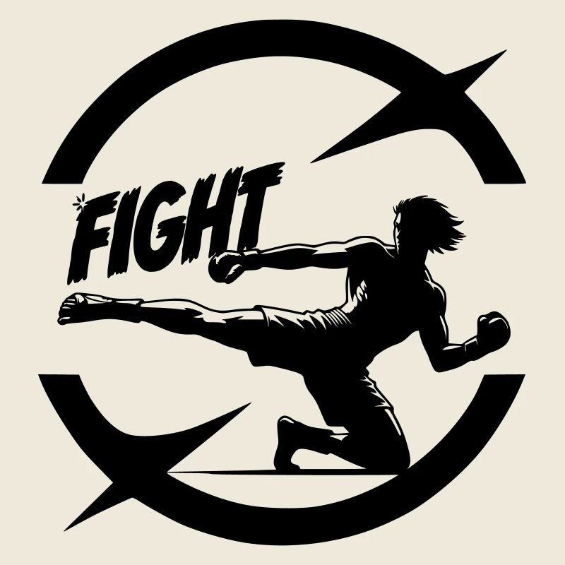 Cooles Kickboxer Emblem mit Fight Text
