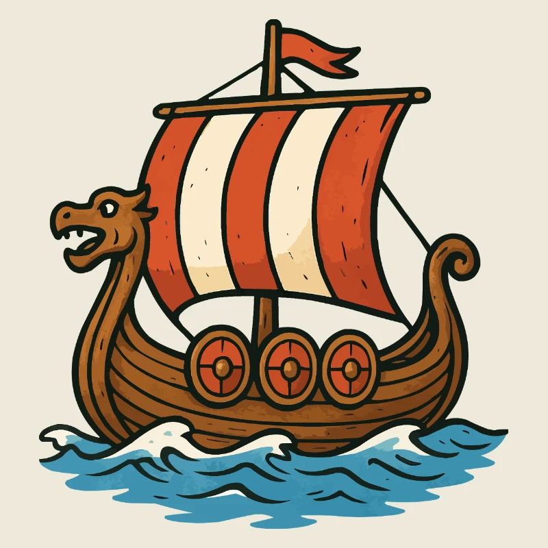 Viking boat with red sail
