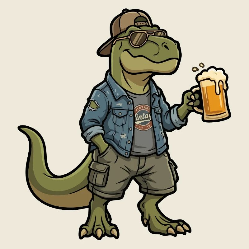 Dino beer drinker in denim