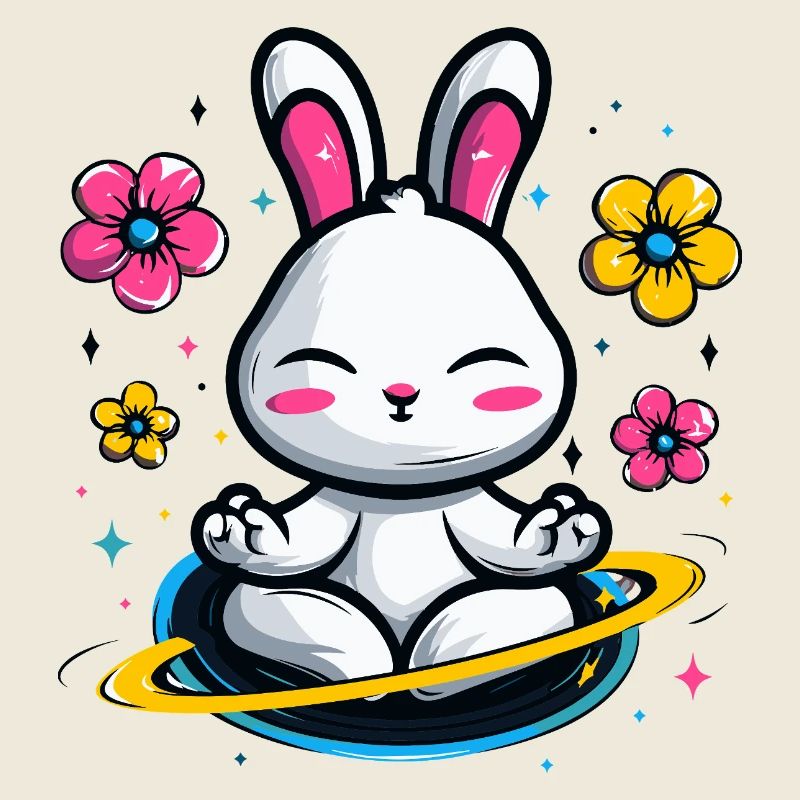 Lapin Lune dans le Cercle de Fleurs