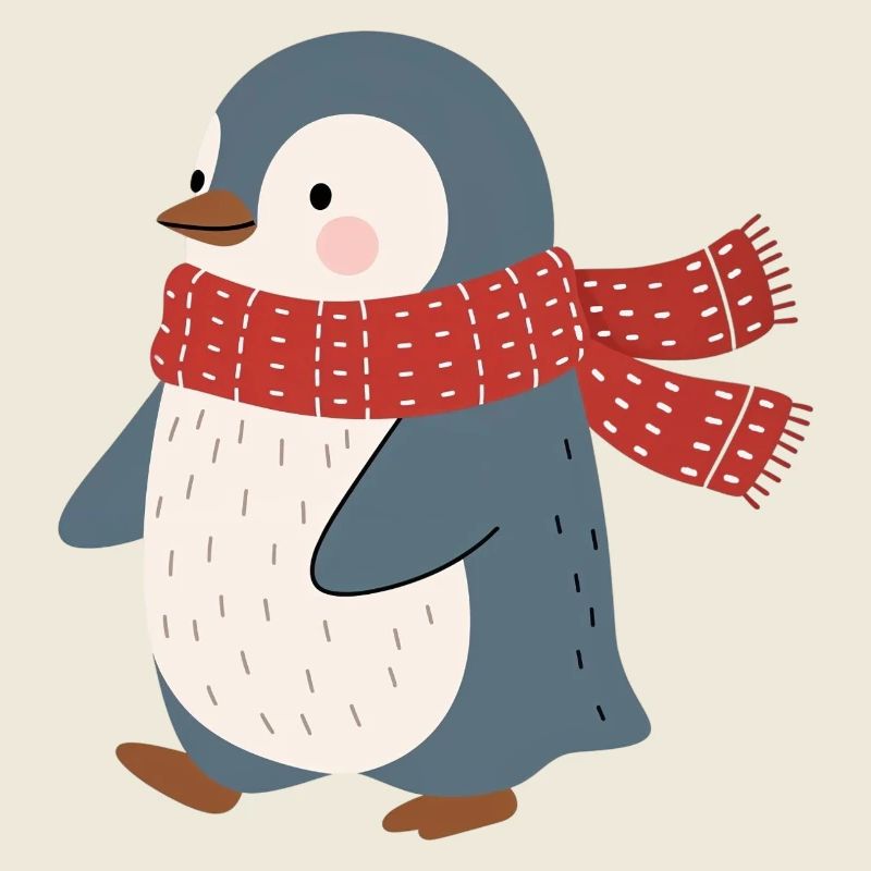 Pingouin avec écharpe d’hiver rouge
