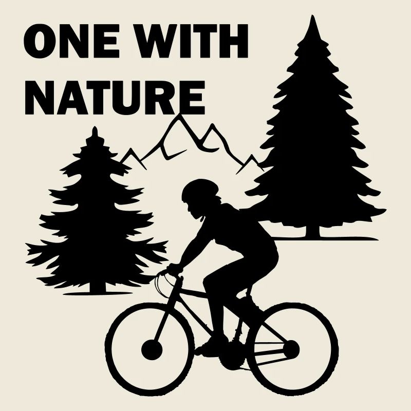 Radfahrer in der Natur mit Text eins mit der Natur