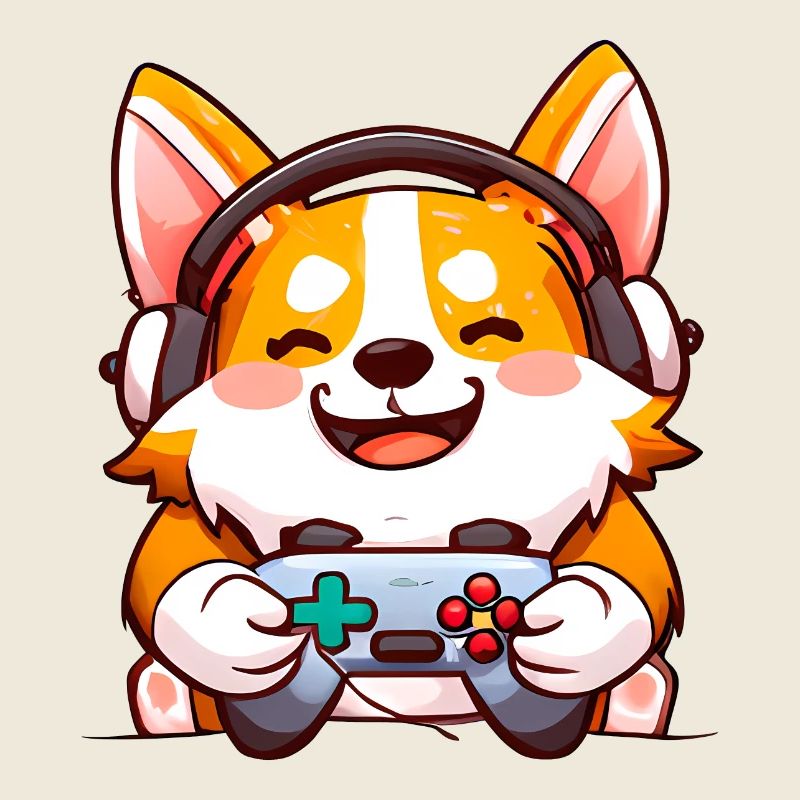 00239 Corgi mit Kopfhörer und Controller