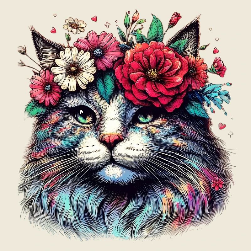 Cat with Flowers