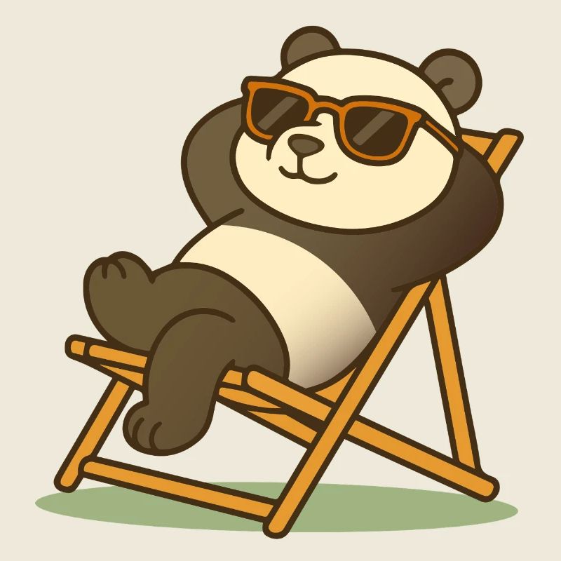 Relaxed panda with sunglasses in deck chair