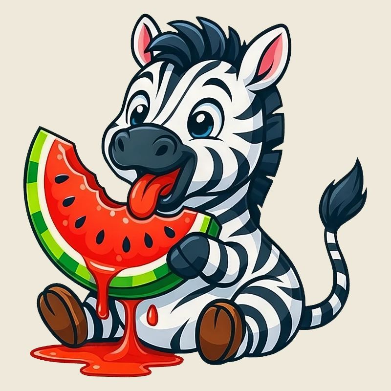 Zèbre mignon avec pastèque dessin animé d’été