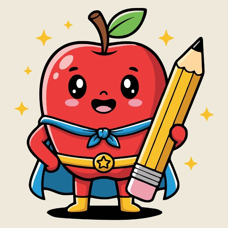 Teacher Cartoon Fruit with Pencil