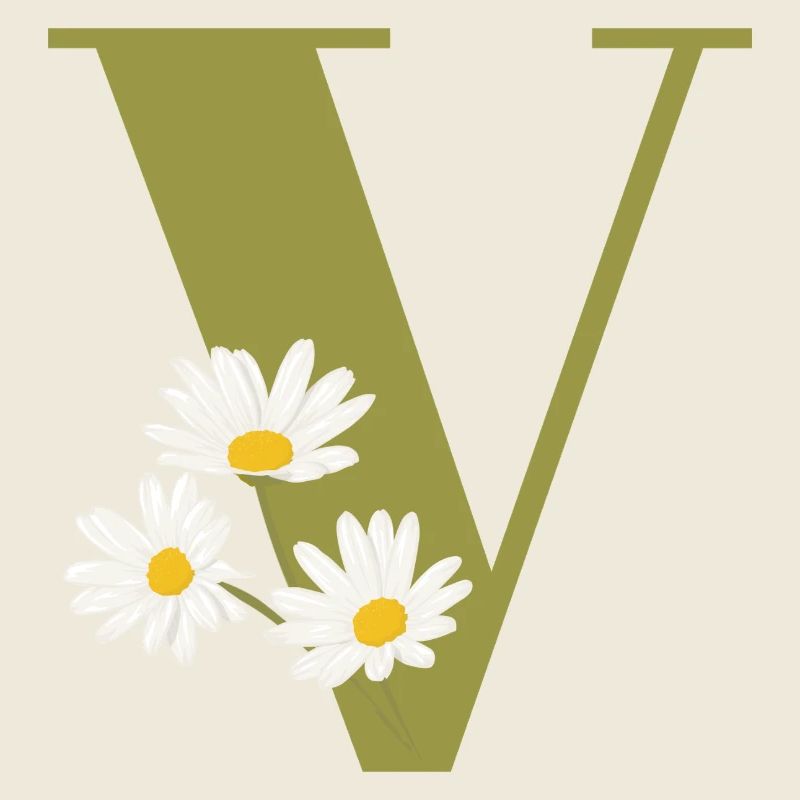 Buchstabe v grüne Gänseblümchen