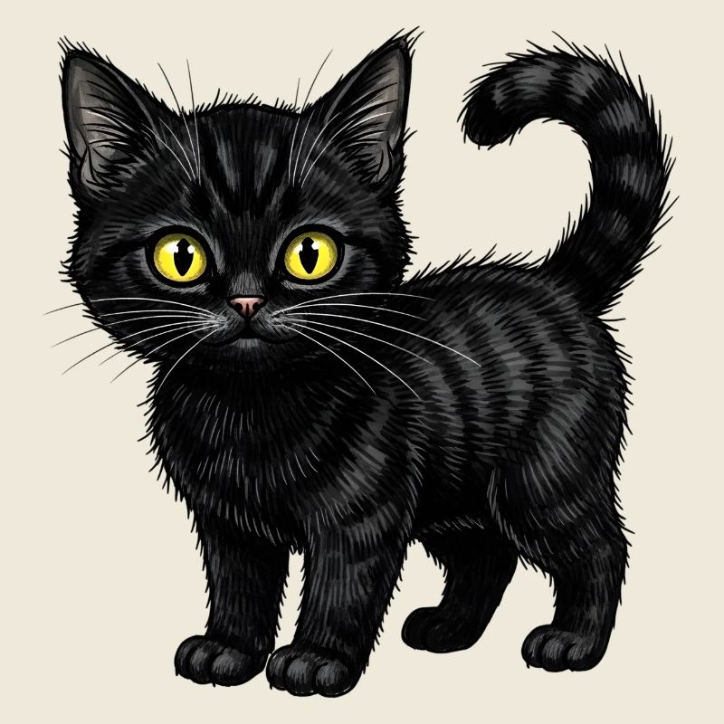 Night Kitten with Yellow Eyes Black cat