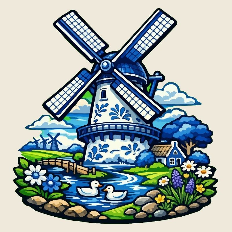 Moulin à vent bleu dans le jardin