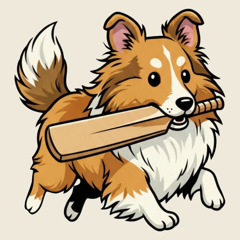 Chien de berger des Shetland avec une batte de cricket