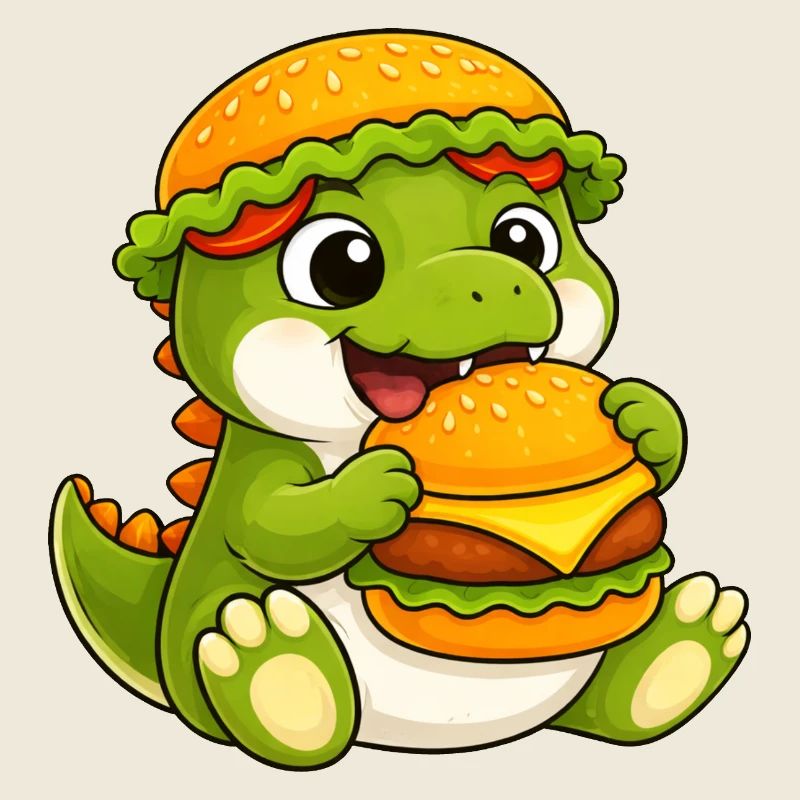 Mignon dessin animé T-Rex, Dino Burger, Reptile de restauration rapide