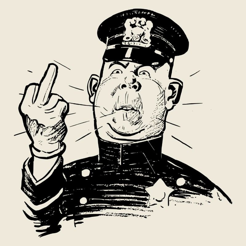 Furious policeman shows Ms. Finger