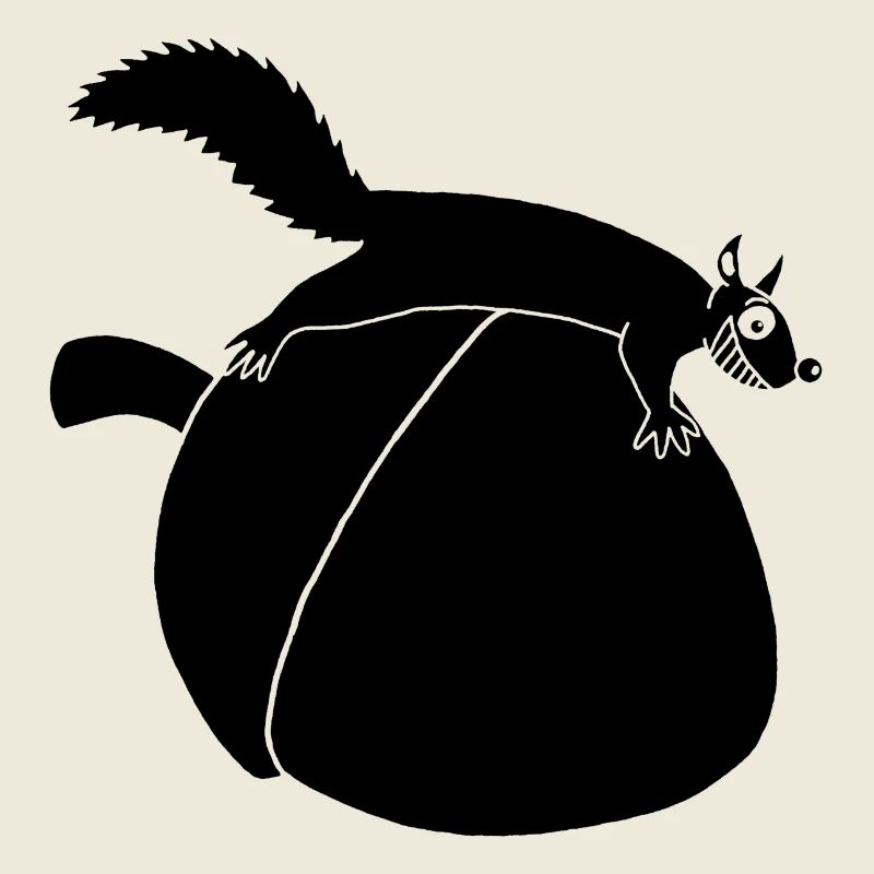 Das Eichhörnchen gegen die Eichel (schwarz)