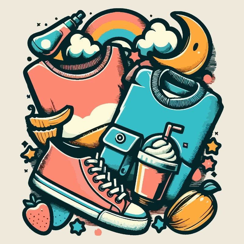 Colorful collage with clothes and everyday objects