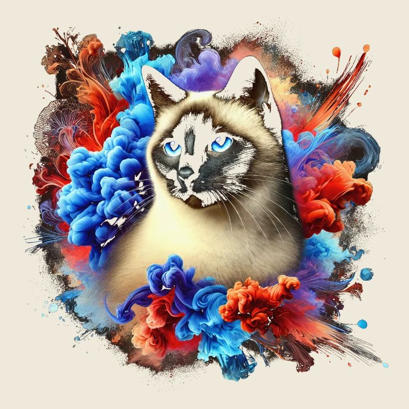 Colorful Siamese cat with paint splashes