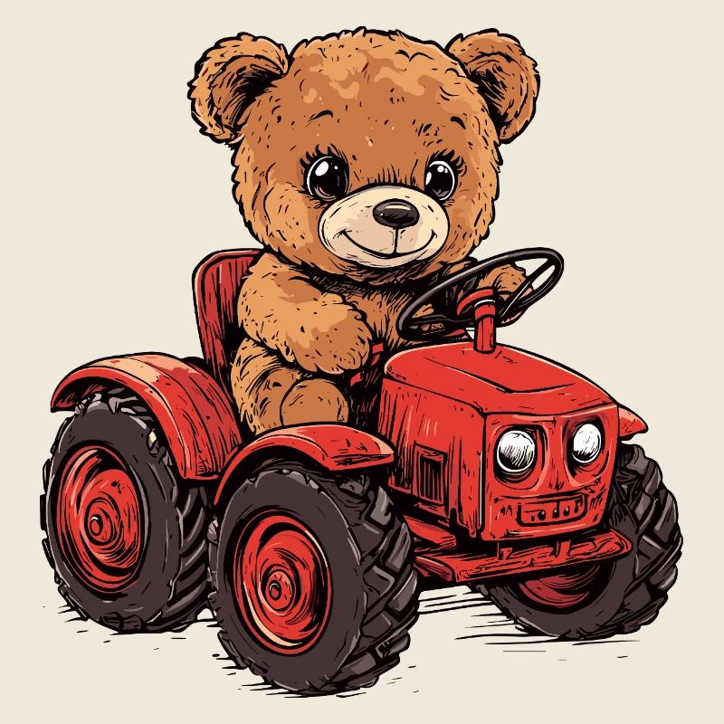 Teddybär auf rotem Traktor