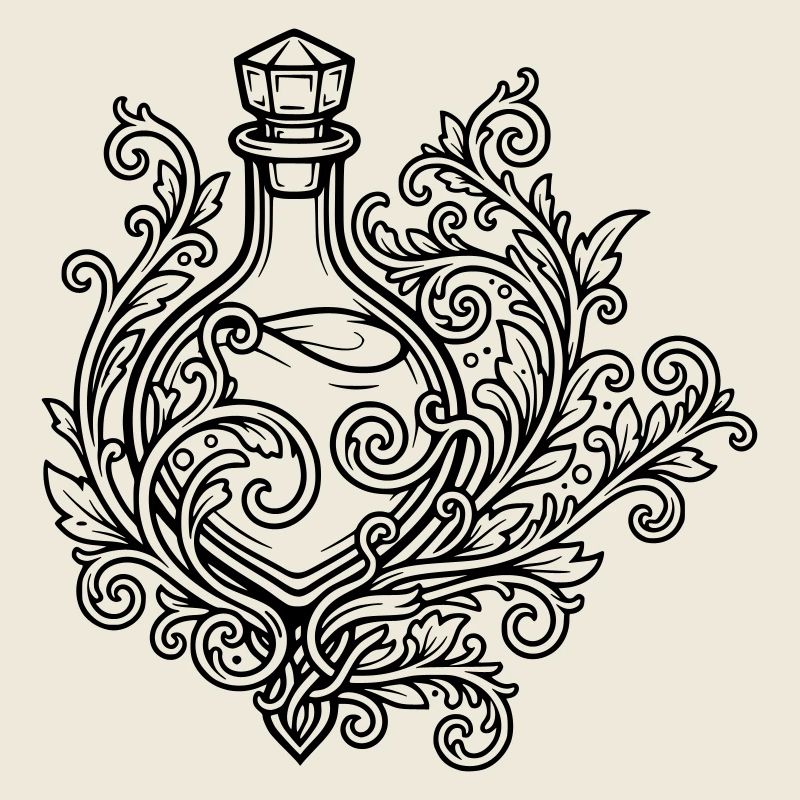 Fiole d'elixir et fleurs