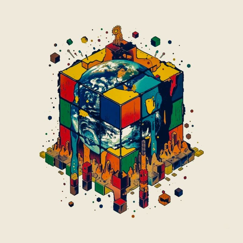 Terre dans le Cube de Blocs de Couleur