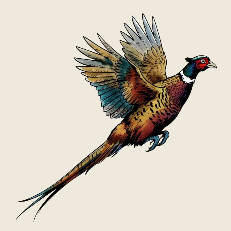 Coloured pheasant in flight