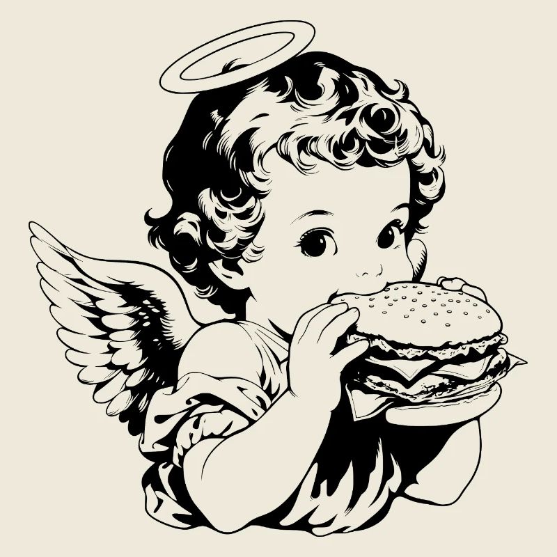 Burger Engel – Cherub eats hamburger vintage