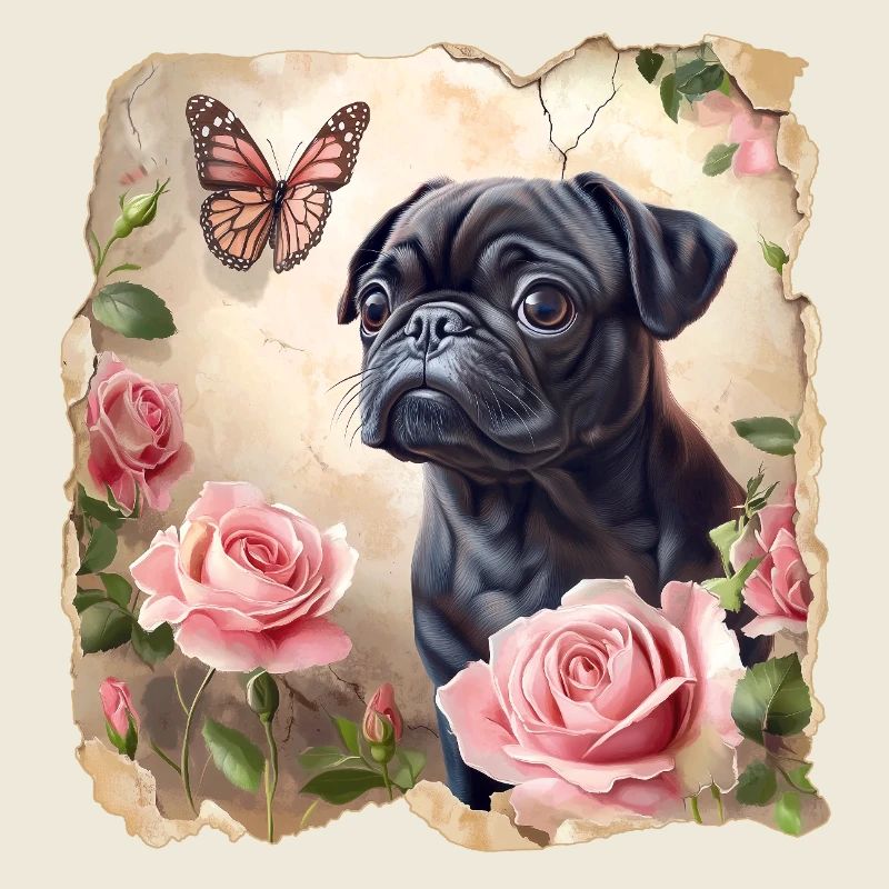 Black Pug with Butterfly