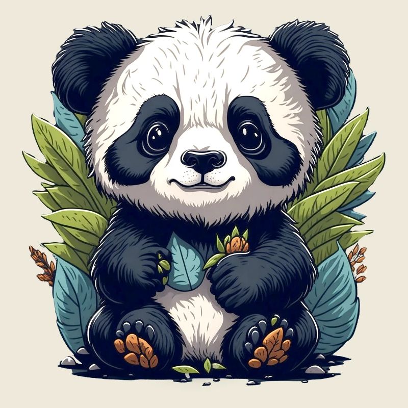 Le panda dans la forêt de feuilles