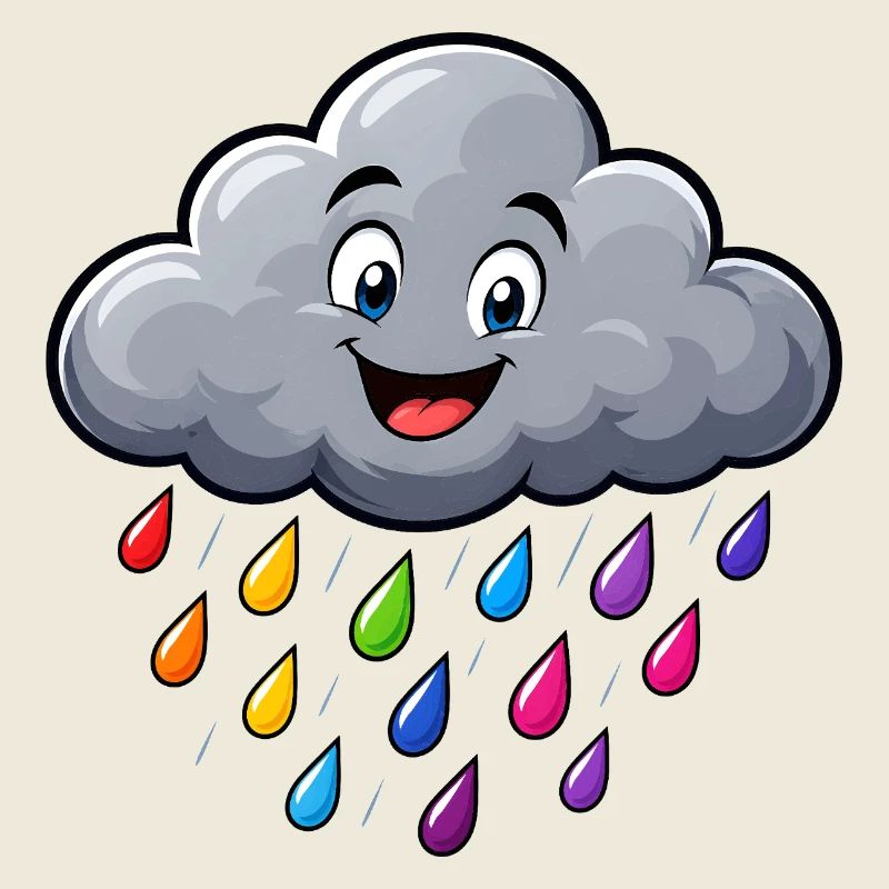 Colorful Rain Cloud Funny Cloud Weather Motif