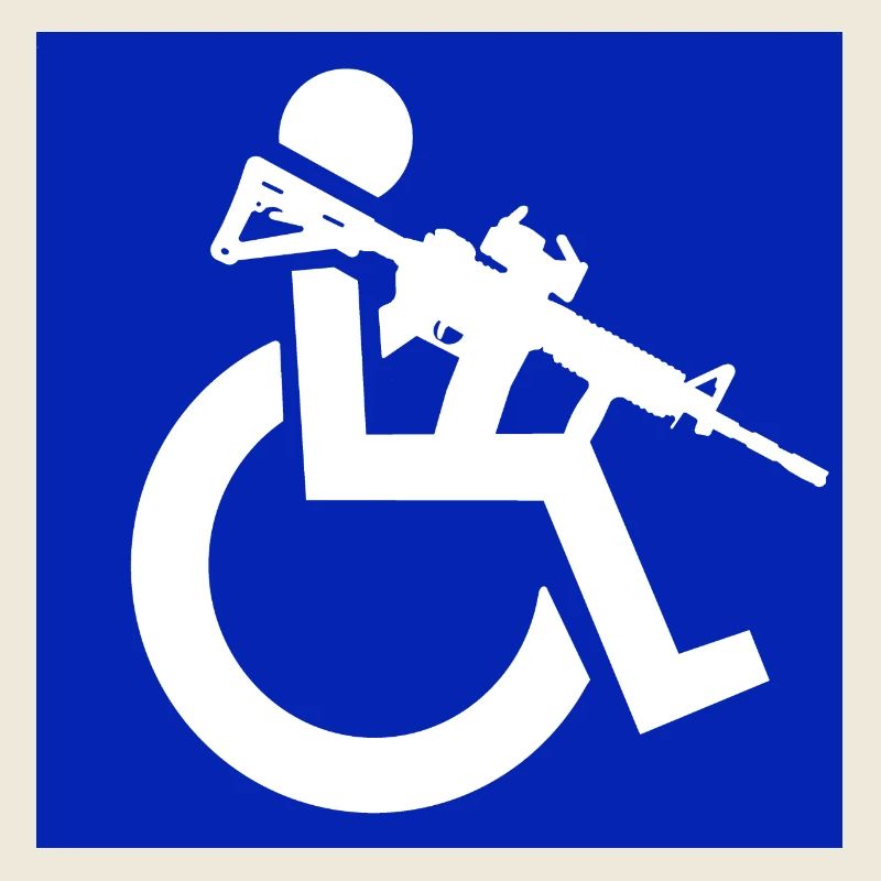 Bild eines Rollstuhlfahrers mit einem Gewehr #