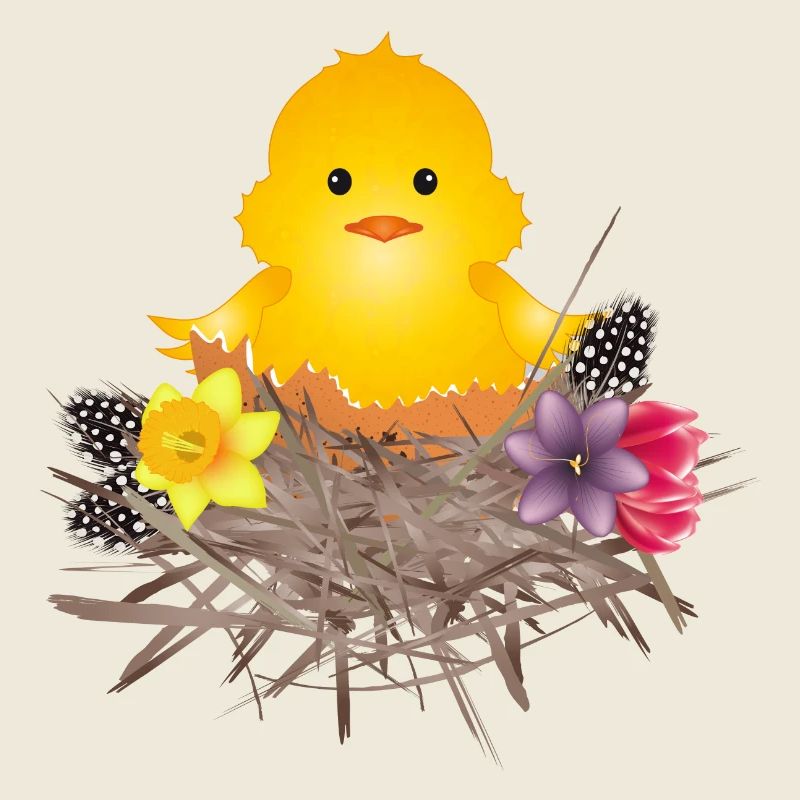 newly hatched chick in eggshell in nest