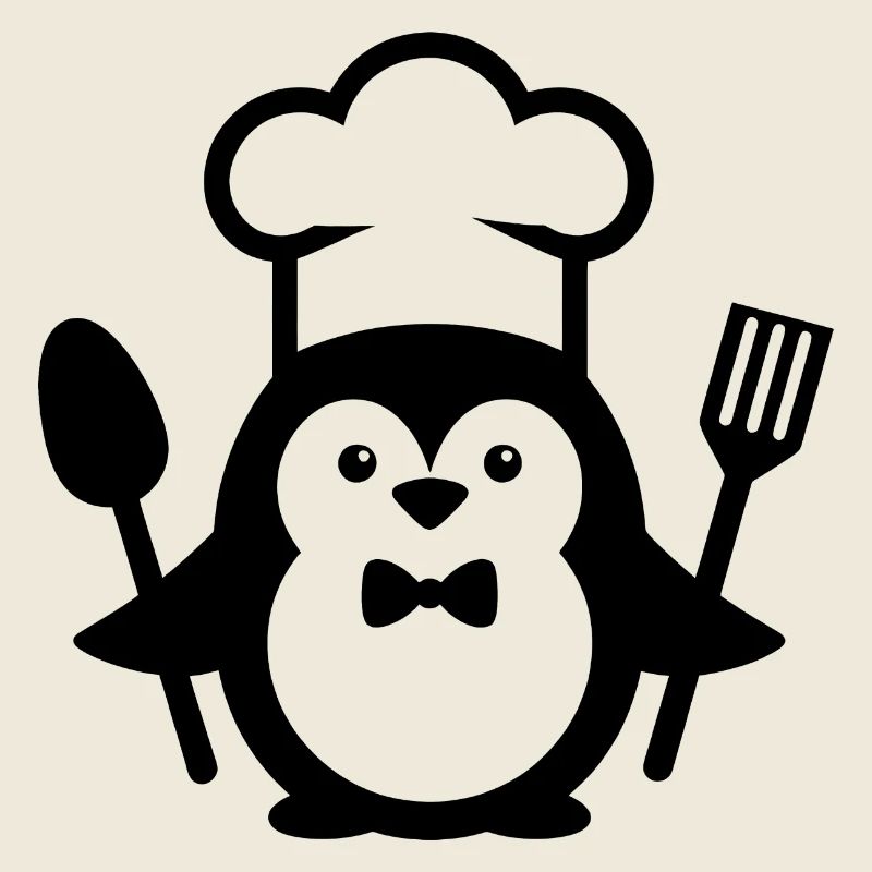 Penguin Chef Silhouette Minimalist with Spoon